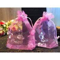 Sỉ 10 túi voan lụa lưới rút dây ruy băng  đựng quà tặng, trang sức, hạt thơm size 25*35 cm đủ màu