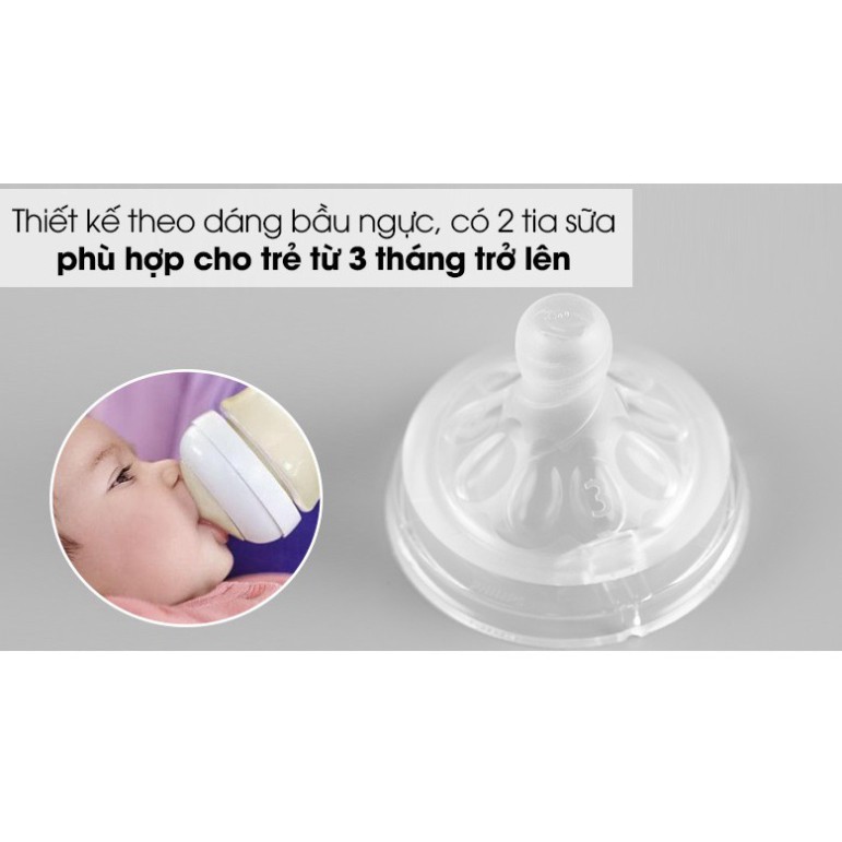 Núm ti silicone Philips Avent Natural cho trẻ từ 3 tháng tuổi (Vỉ 2 núm)