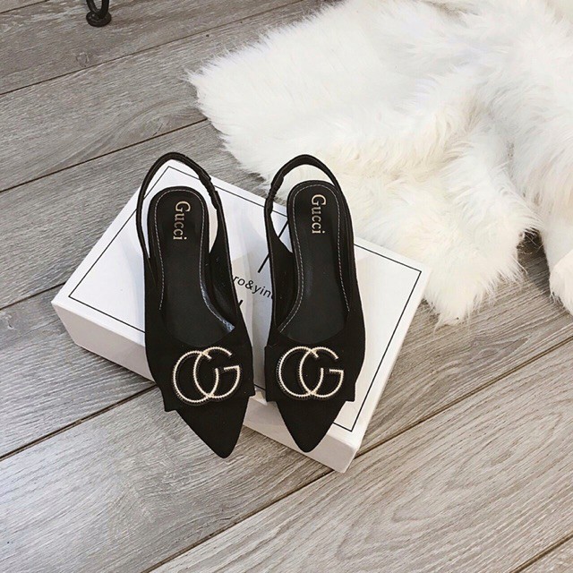 Giày búp bê hở gót I Giày sandal bịt mũi CG da lộn gót cao 2p max chảnh cực dễ đi | BigBuy360 - bigbuy360.vn