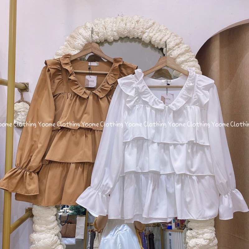 Áo sơ mi babydoll viền bèo tiểu thư chất bol lụa mềm mát cho nữ YoomeClothing ( ảnh thật tại shop )