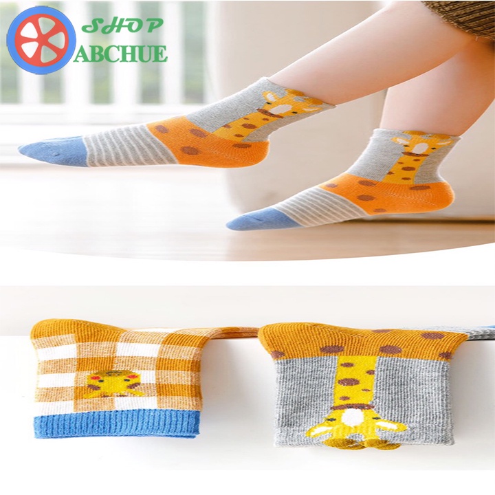 Tất Vớ Trẻ Em Minliu hình Hươu cao cổ Cho Bé Từ 1 – 12 Tuổi Chất Cotton Set 5 Đôi