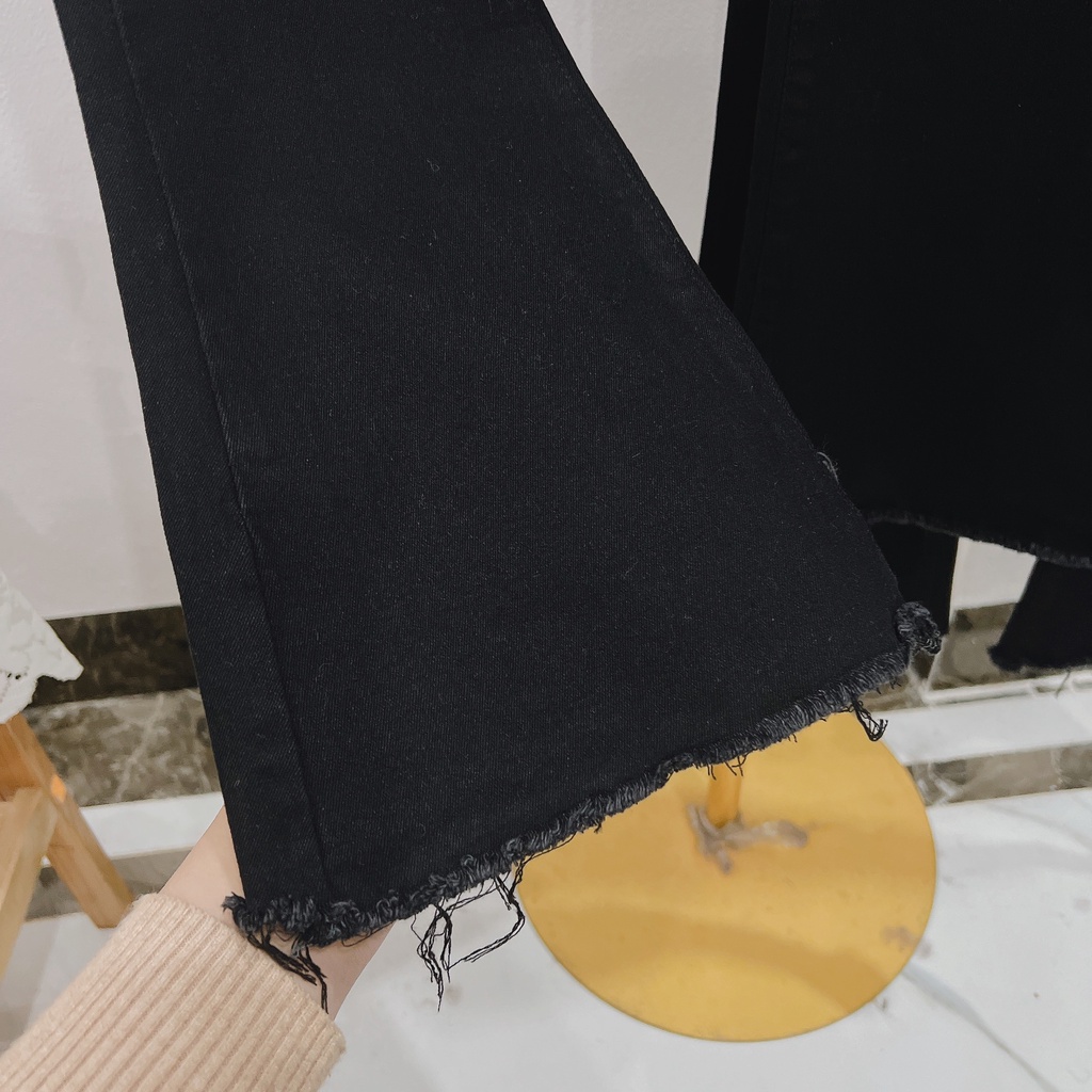 Quần jean loe trơn chất co dãn thoải mái quần cạp cao cực tôn dáng