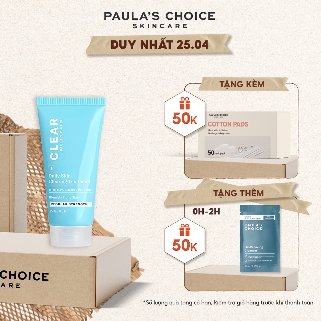 Kem chấm mụn giảm sưng đỏ Paula’s Choice Clear Regurlar Strength Daily Skin 15ml 6107