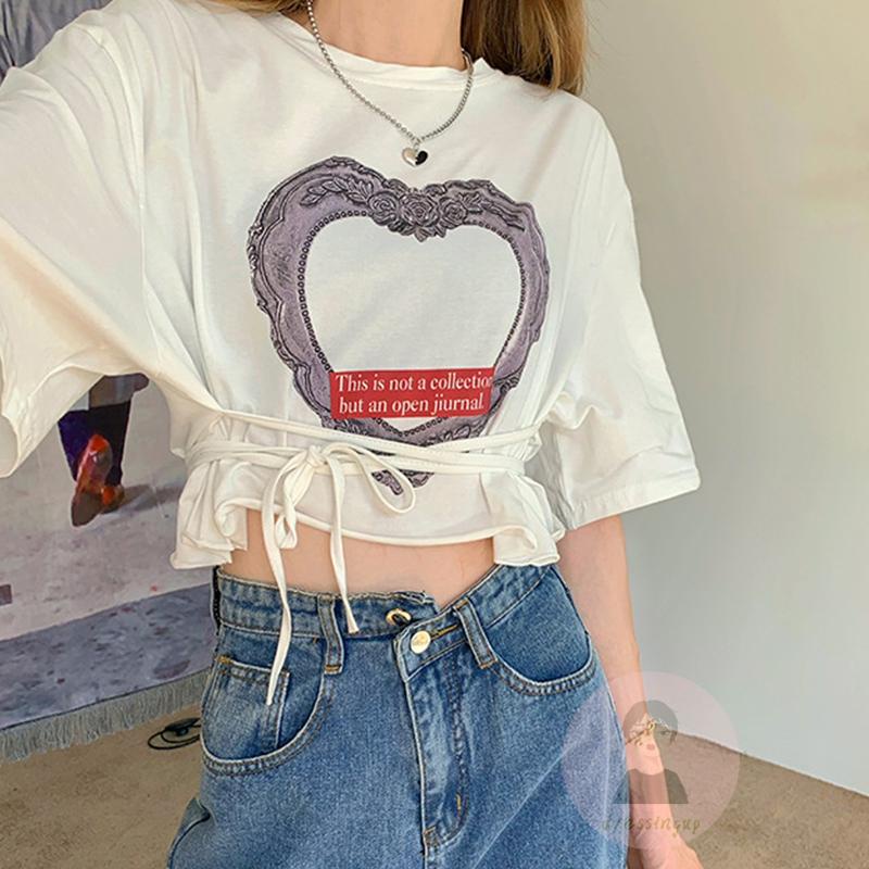 Áo Thun Ngắn Tay Cổ Tròn In Họa Tiết Trái Tim Thời Trang Mùa Hè Cho Nữ