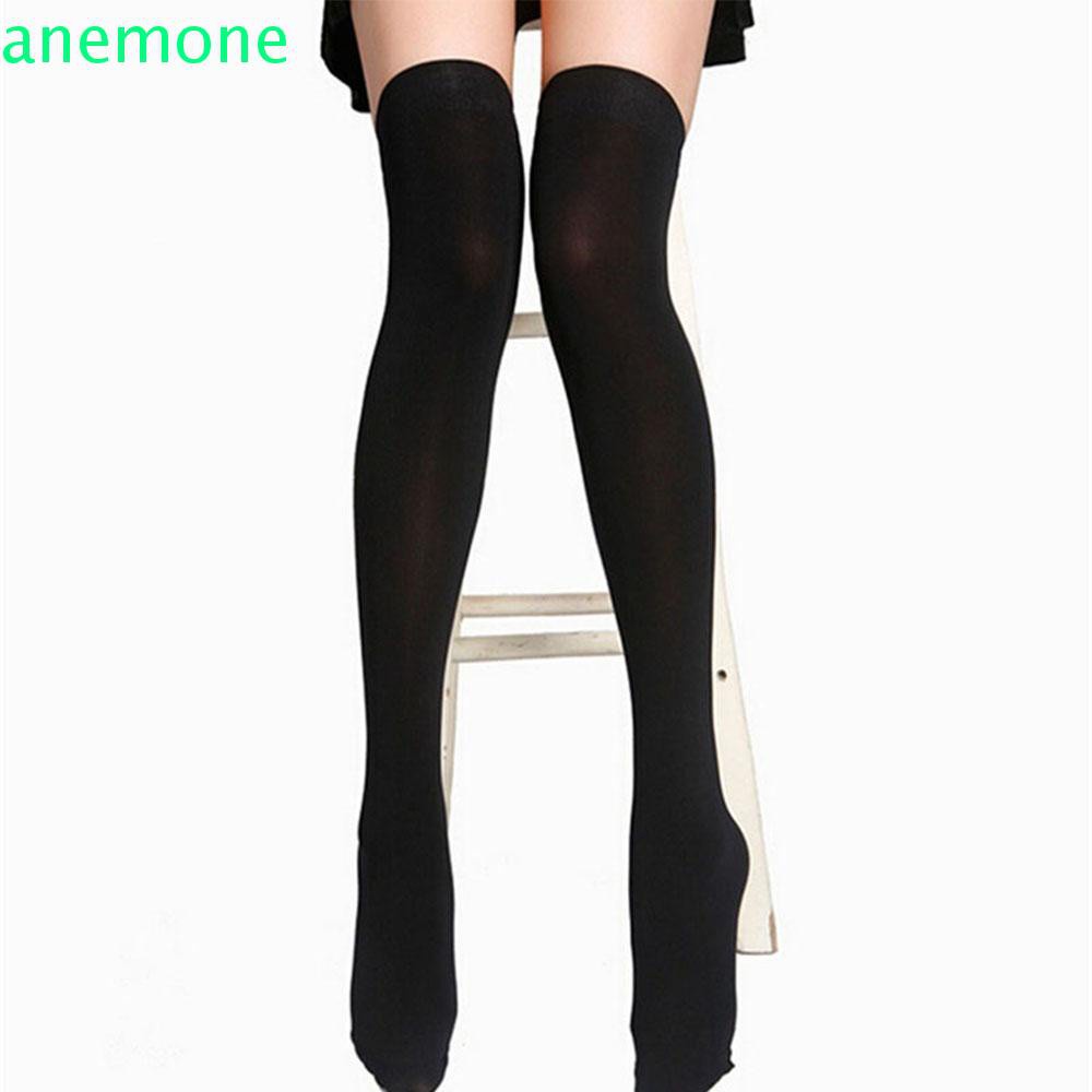 1 Đôi Vớ Cotton Dài Qua Gối Màu Trắng / Đen Thời Trang Gợi Cảm Cho Nữ