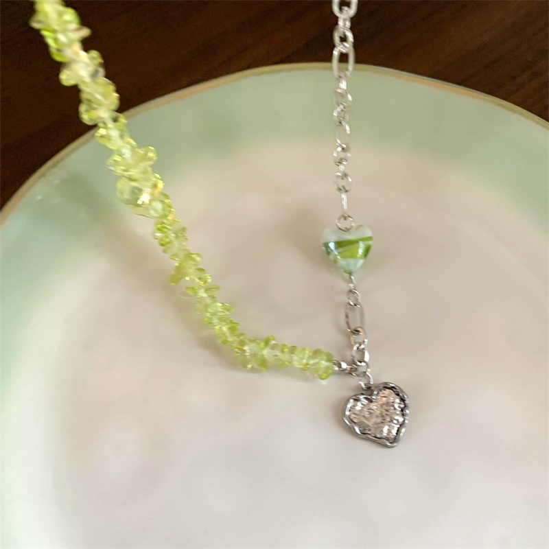 Vòng Cổ Đính Pha Lê Xanh Lá Hình Trái Tim Phong Cách Hàn Quốc Cổ Điển Sang Trọng Thời Trang