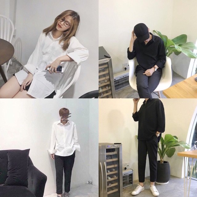 Áo sơ mi trắng đen basic có túi ngực chất liệu thô mát | BigBuy360 - bigbuy360.vn