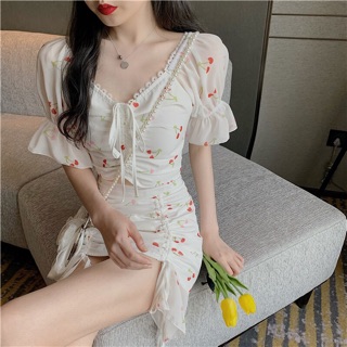 Set áo croptop + váy hoạ tiết cherry