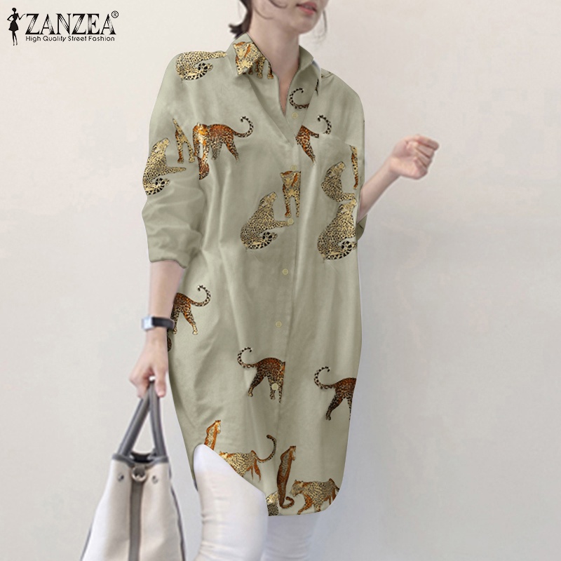 Áo sơ mi Zanzea dáng rộng in họa tiết báo thời trang đơn giản dành cho nữ