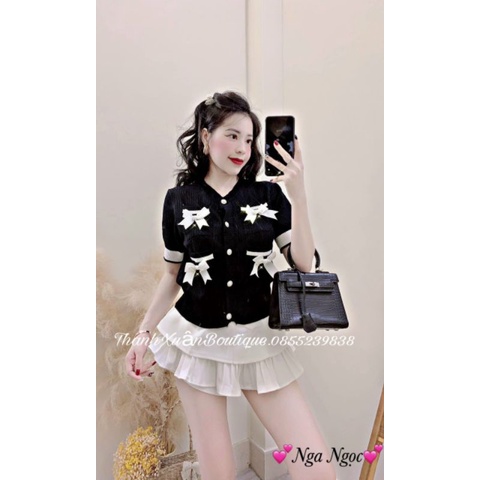 Áo len lưới đính nơ hàng QCL1