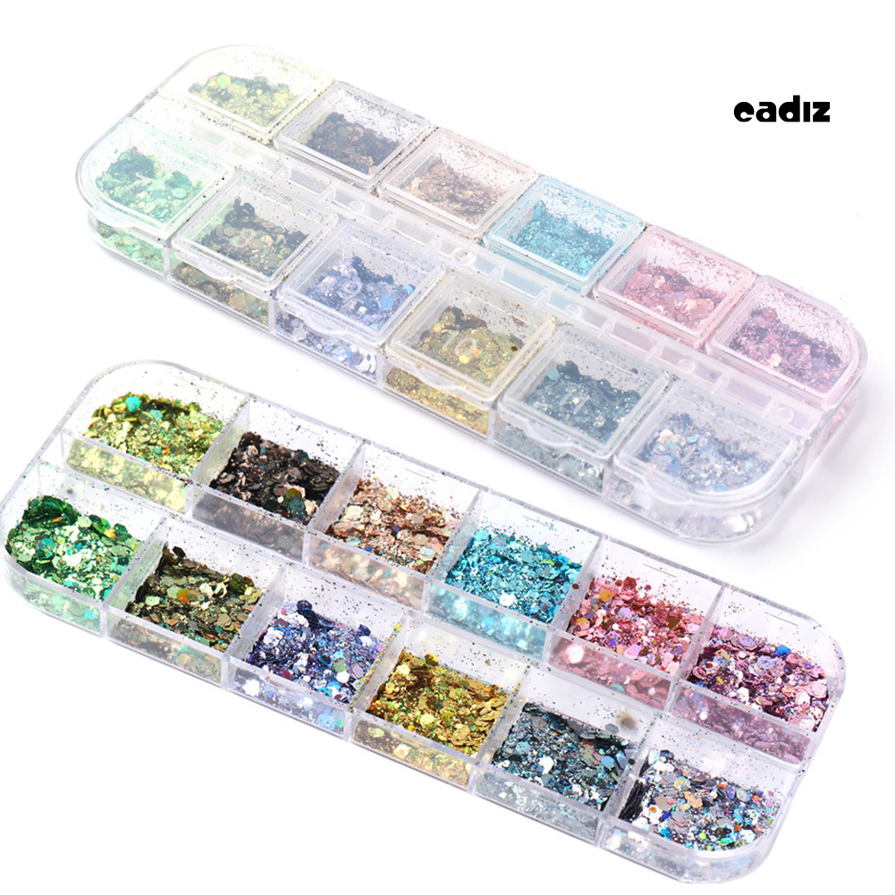 [Hàng mới về] Hộp Hạt Kim Tuyến Trang Trí Móng Tay Thiết Kế 12 Ngăn