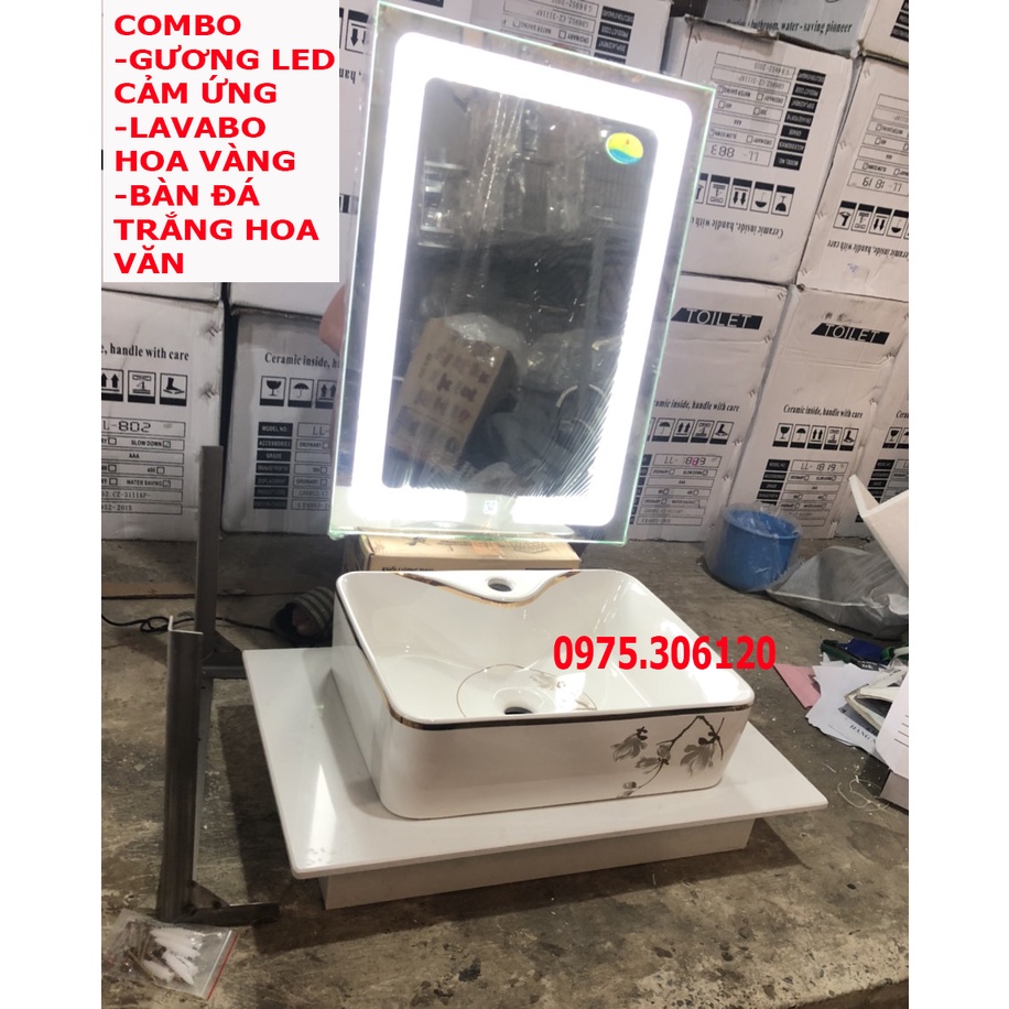 COMBO Chậu rửa mặt LAVABO+BÀN ĐÁ+GƯƠNG LED CẢM ỨNG, thiết bị nhà tắm nhà vệ sinh