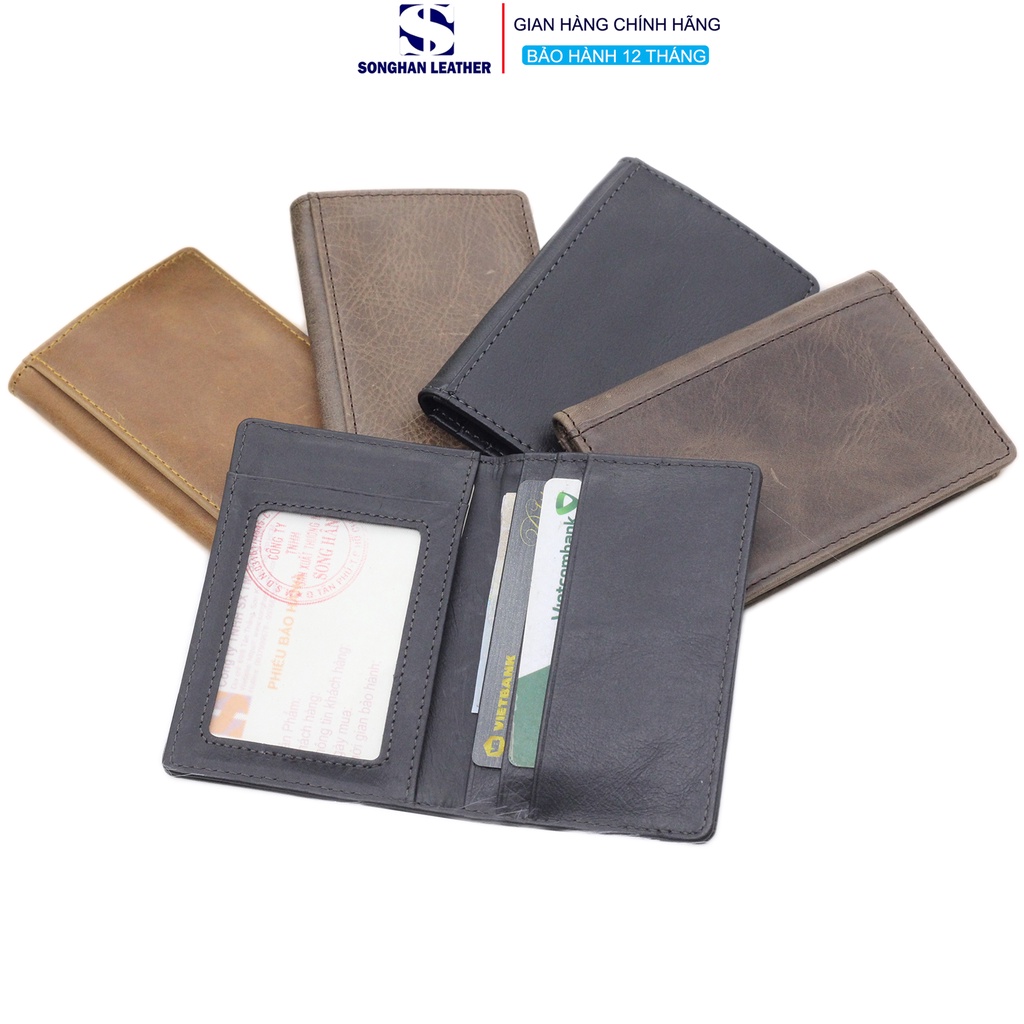 Ví Dựng Thẻ Card Holder Nam Nữ Da Bò Thật Cao Cấp Nhỏ Gọn Gập Đôi Nhiều Ngăn Songhan Leather WL02 BH 12 Tháng