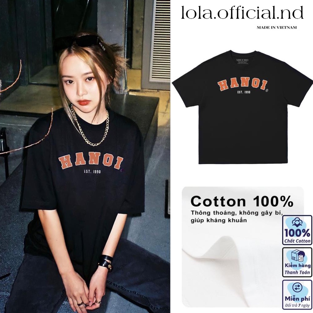 Áo thun tay lỡ unisex nam nữ HÀ NỘI 1990 form rộng phong cách ulzzang Hàn Quốc LOLA
