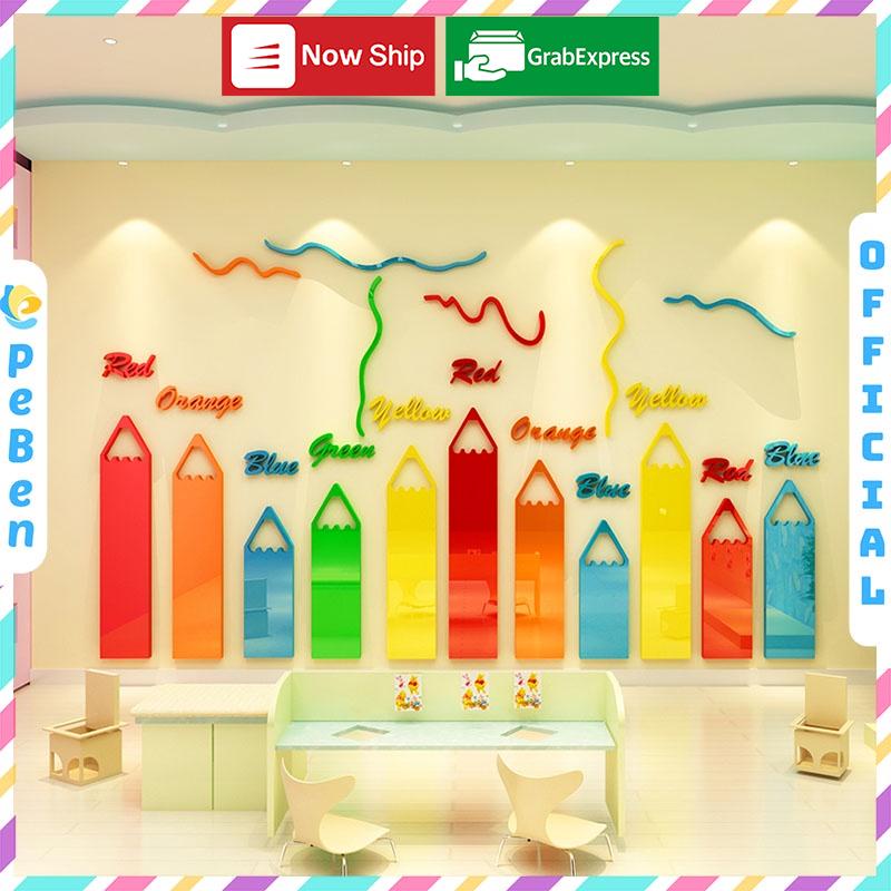 Tranh dán tường mica 3d decor khổ lớn bút chì, trang trí mầm non, trang trí khu vui chơi trẻ em Nhiều Size - EPeBen