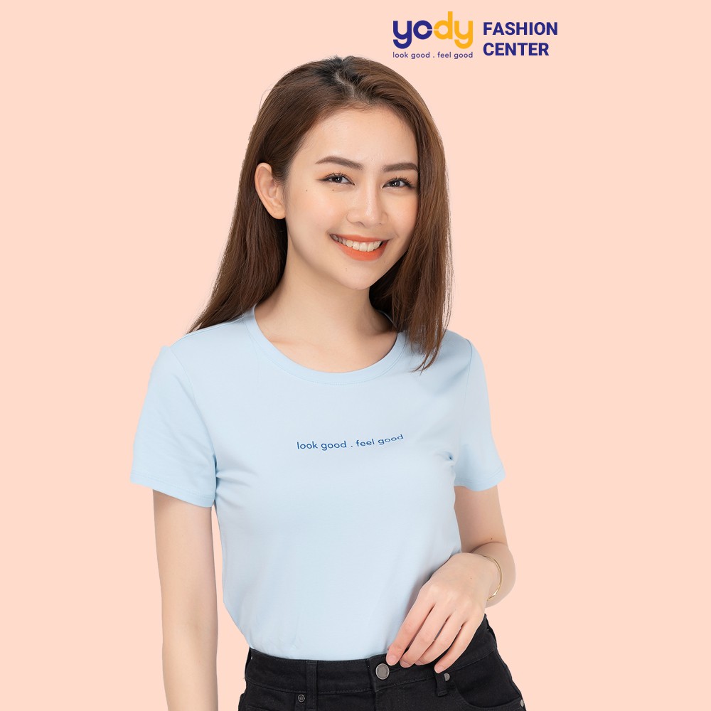 Áo phông nữ YODY cổ tròn form rộng vải cotton thoáng mát PPN4134