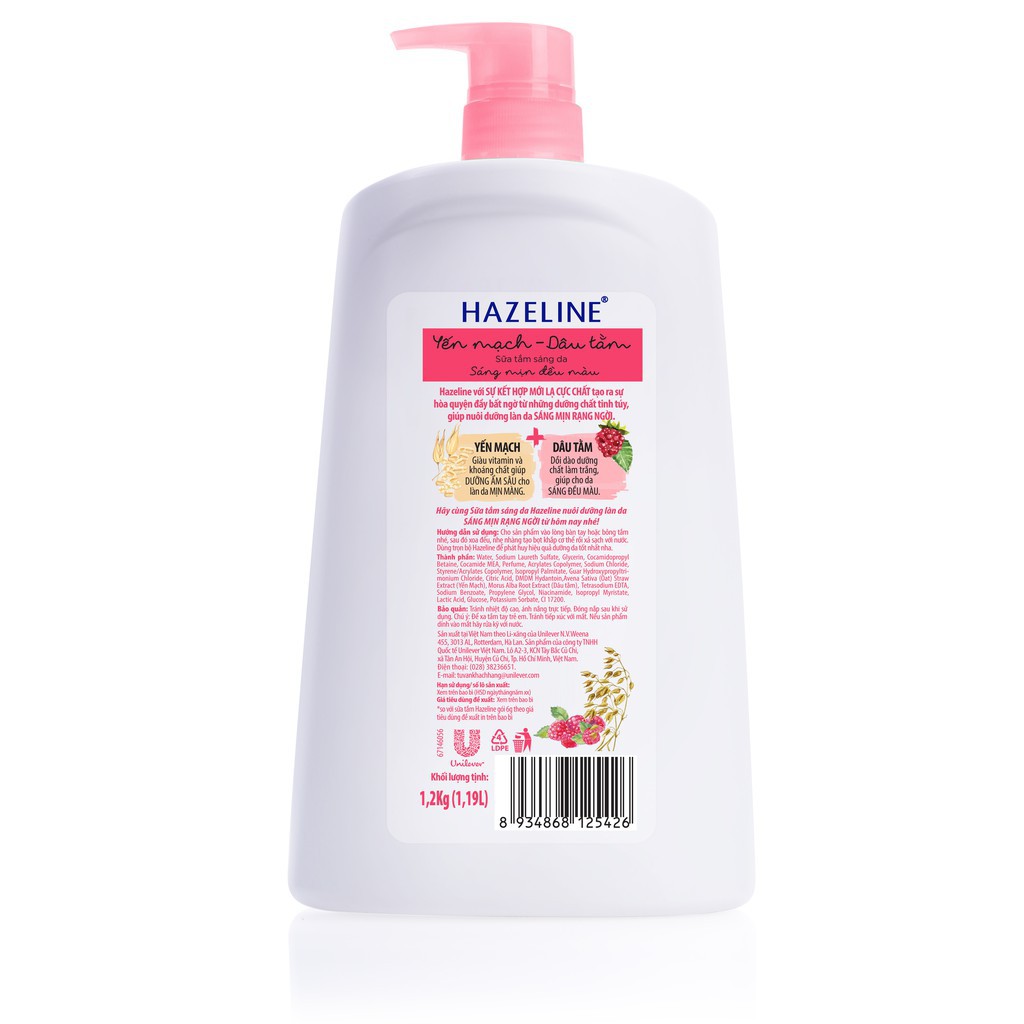 Sữa tắm dưỡng thể thiên nhiên trắng sáng da Hazeline 1kg | BigBuy360 - bigbuy360.vn
