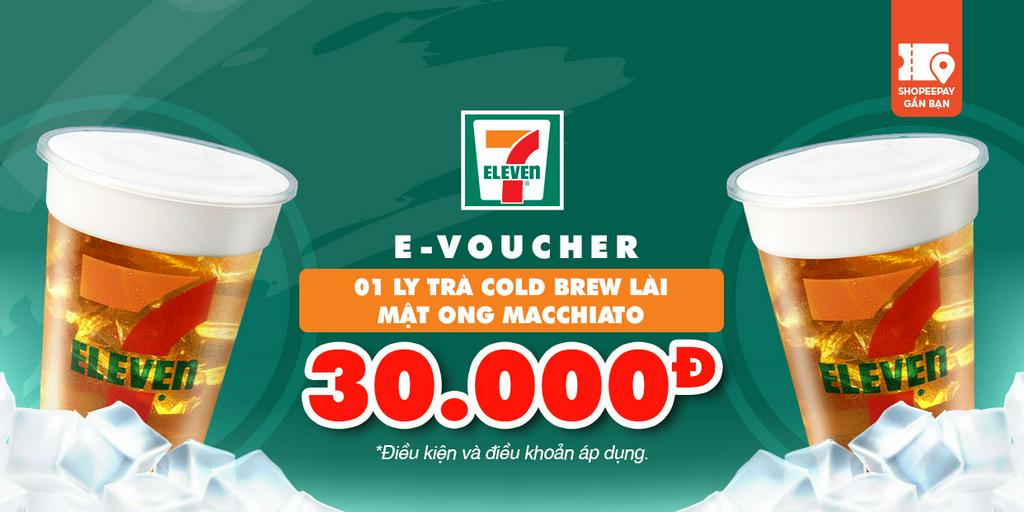 E-Voucher 01 ly Trà Cold Brew Lài Mật Ong Macchiato tại 7-Eleven