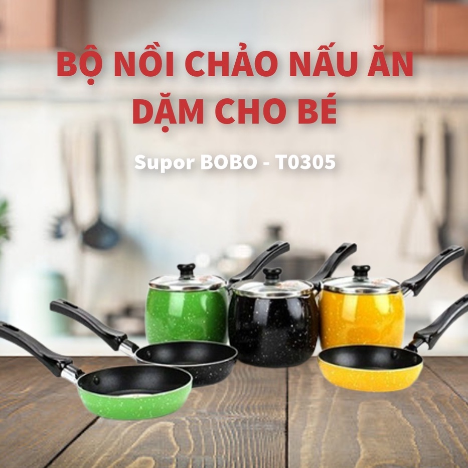 Bộ nồi nấu bột kèm chảo chống dính mini Supor Bobo cho bé