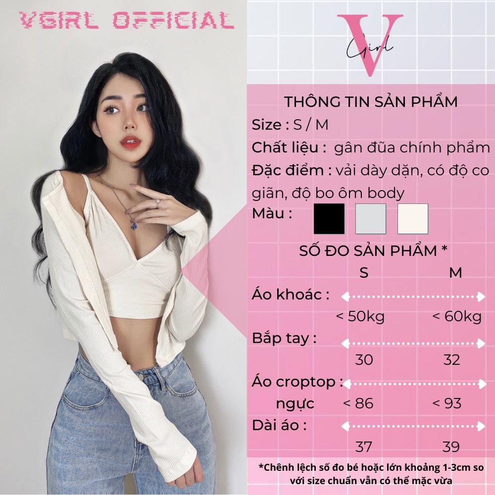 Set Áo croptop 2 dây kèm khoác cardigan tay dài VGIRL [ẢNH ĐỘC QUYỀN]