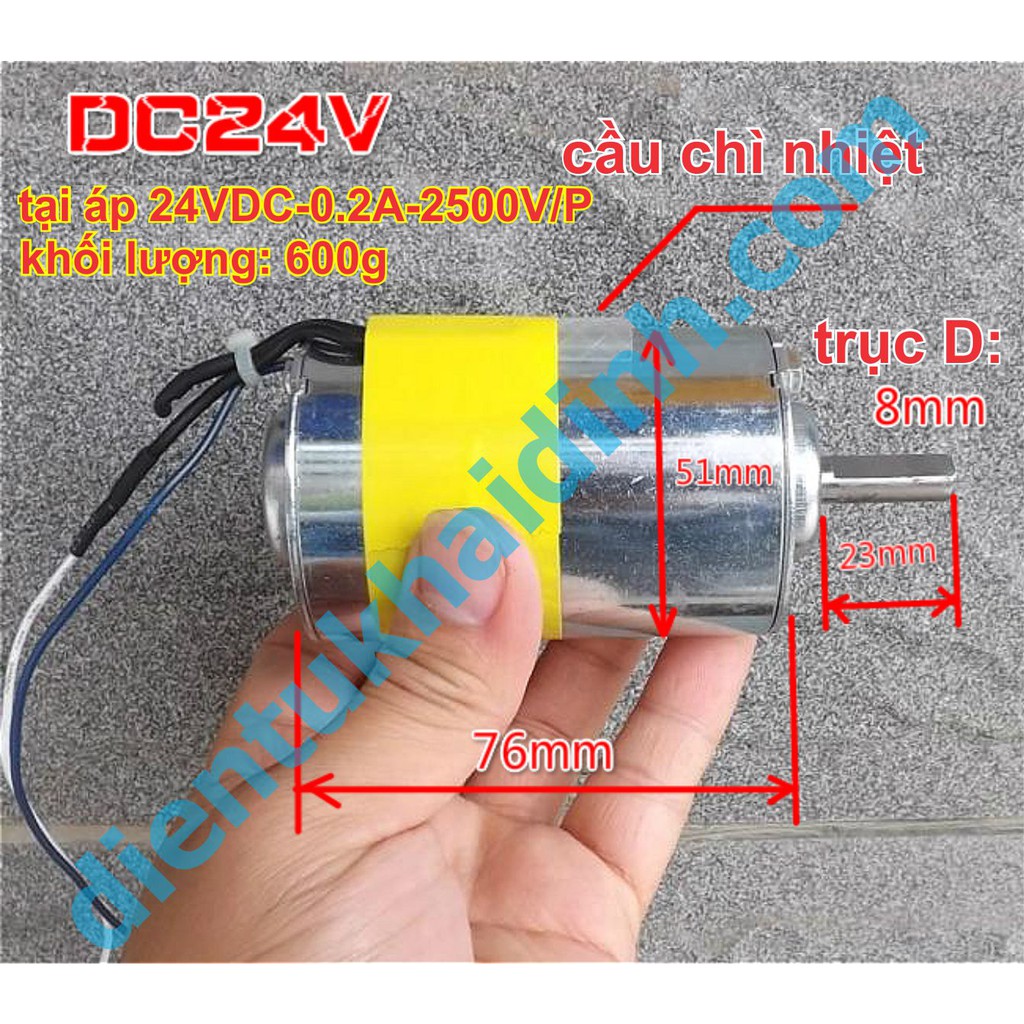 Động cơ DC 24VDC 30W 2500V/P 560g trục D 8mm, công tắc nhiệt 85 độ kde4563