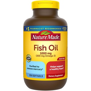 Viên uống dầu cá nature made fish oil omega 3, 1000mg hộp 250 viên