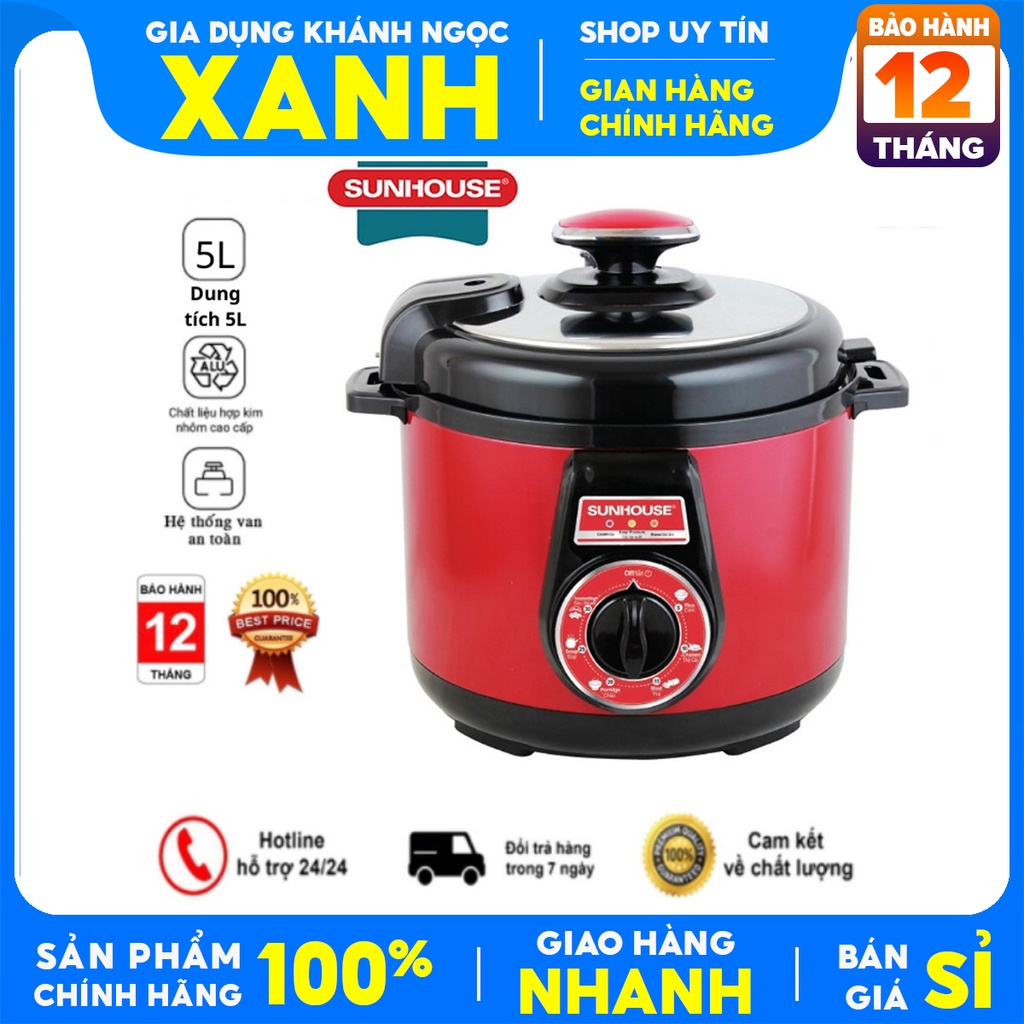 Nồi áp suất điện Sunhouse SHD-1552 5 lít chính hãng 100%-Lòng nồi chống dính,Chức năng: Giữ ấm Nấu cháo Nấu cơm Nấu gà