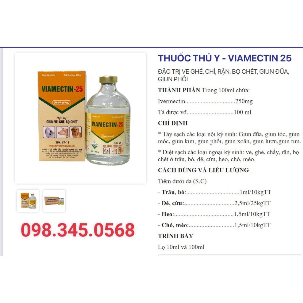 VIAMECTIN - 25 Nội - ngoại ký sinh trùng, an toàn, hiệu quả cao......!