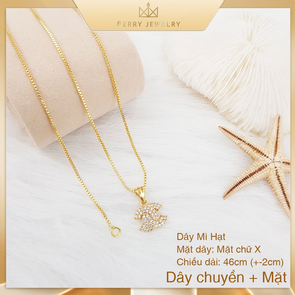 Dây Chuyền Chữ X Đính Đá Phối Dây Mì Hạt Độ Dài 46cm, Vòng Cổ Mạ Vàng Nữ | Berry Jewelry