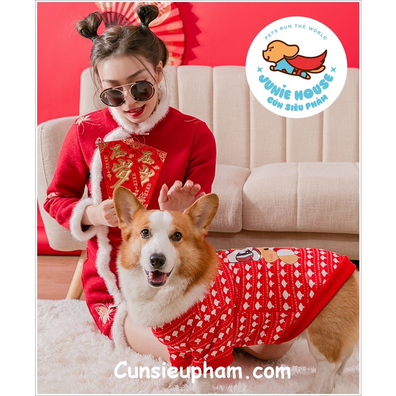 Áo thun Tết size lớn cho chó lớn Corgi Bull Husky