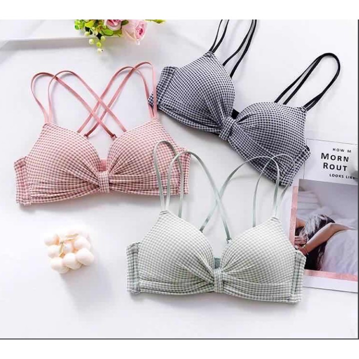 HÓT-BỘ ĐỒ LÓT NHÚN NƠ THÔNG HƠI KẺ CUTE