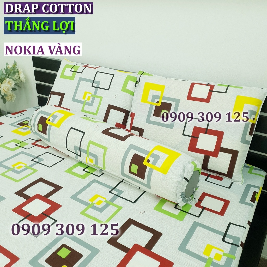 bộ ga cotton Thắng Lợi, ga giường (4 món) IN LOGO mẫu NOKIA VÀNG