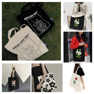 [20 mẫu hot 2021] Túi tote vải canvas 2 màu đen,trắng phong cách Hàn quốc, có ngăn phụ có khóa