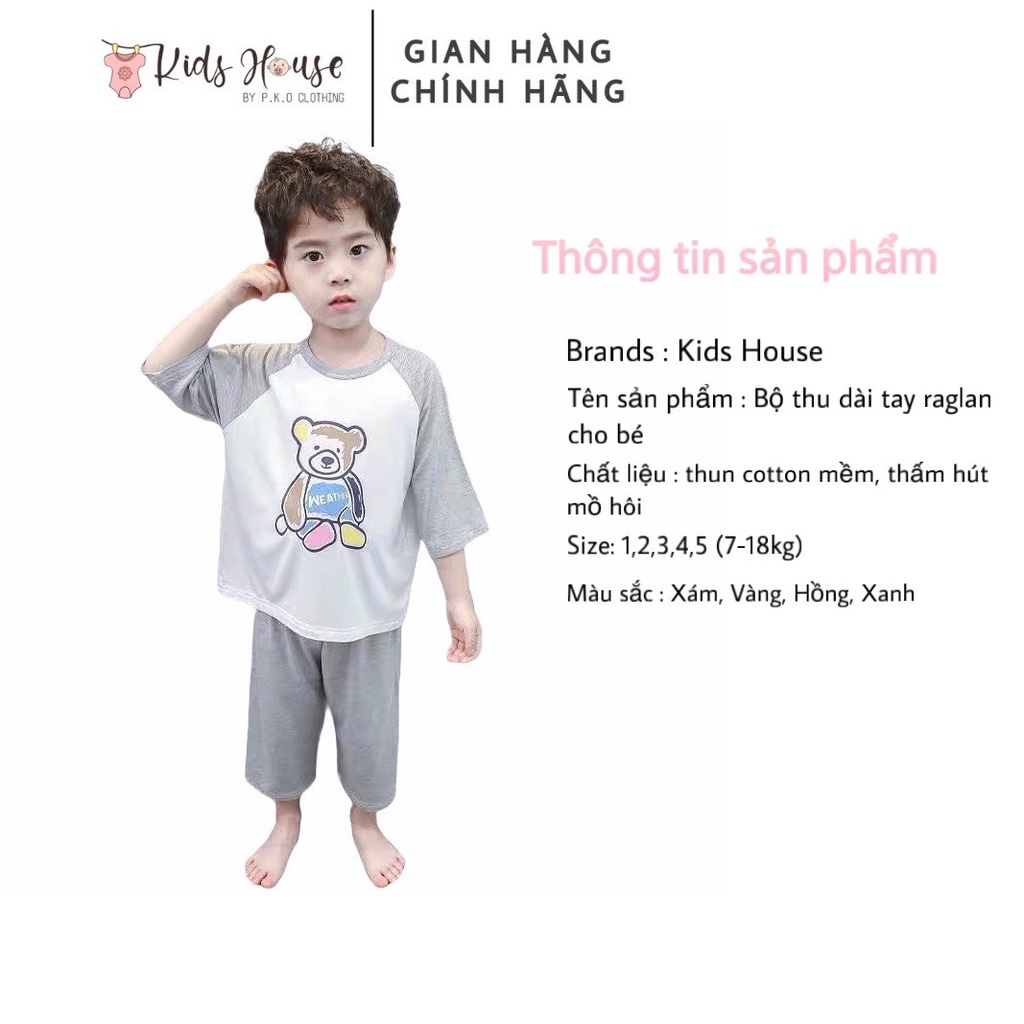 Đồ thu đông dài tay hình gấu dễ thương, bộ thun bé trai bé gái