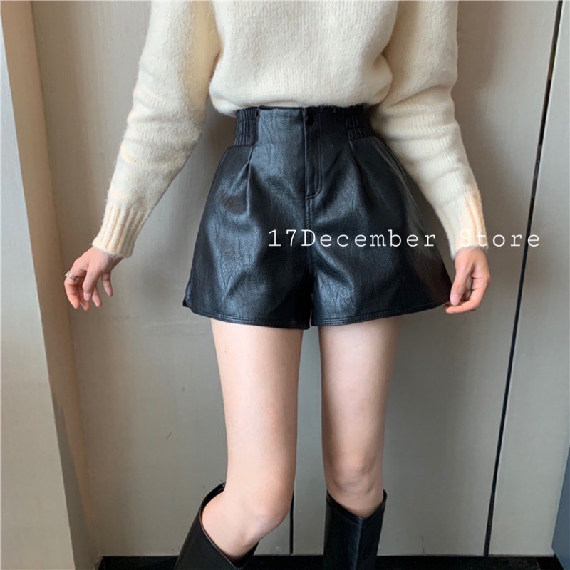 Short da nữ cạp chun 17Dec Quần Short Da Cạp Chun 1 Nút 3 Màu hàng cao cấp