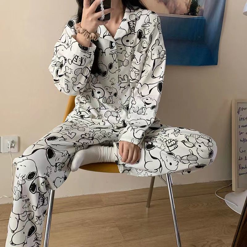 Bộ Đồ Ngủ Tay Dài In Hoạt Hình snoopy Kiểu Hàn Quốc Thời Trang Xuân Thu Cho Nữ 12.23