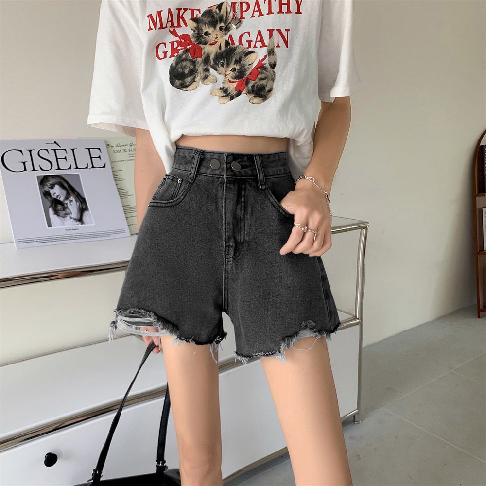 Quần Short Denim Lưng Cao Ống Rộng Thời Trang Mùa Hè Phong Cách Hàn Quốc Cho Nữ