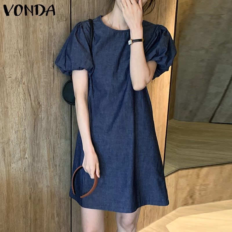 Đầm VONDA tay ngắn cổ tròn phong cách Hàn Quốc thời trang mùa hè cho nữ