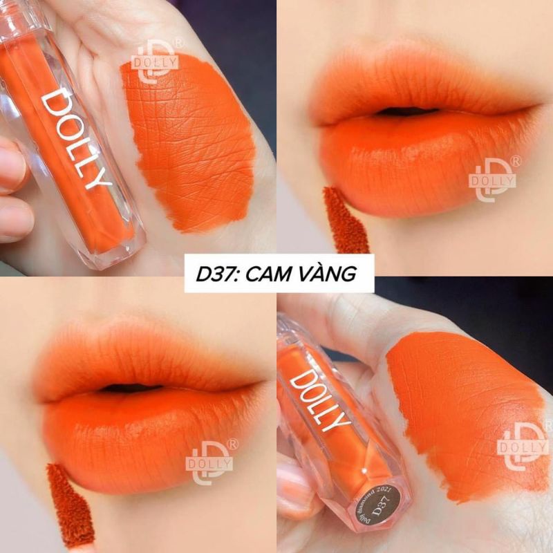 Son kem lì Dolly Diamond velvet màu cam vàng sang chảnh không chì mềm mịn môi