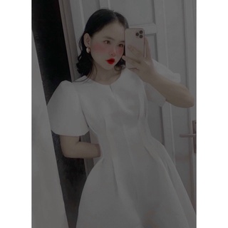 ĐẦM XỐP CHIẾT EO TAY PHỒNG CỔ V