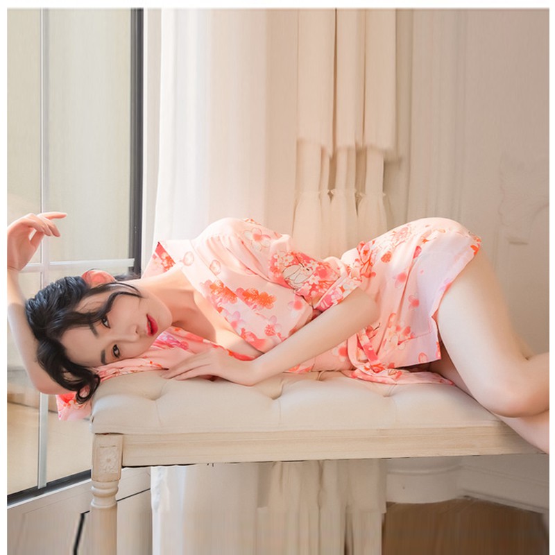 Váy ngủ kimono hoa anh đào Lyly 5030 áo choàng có đai bụng vải voan mịn mát