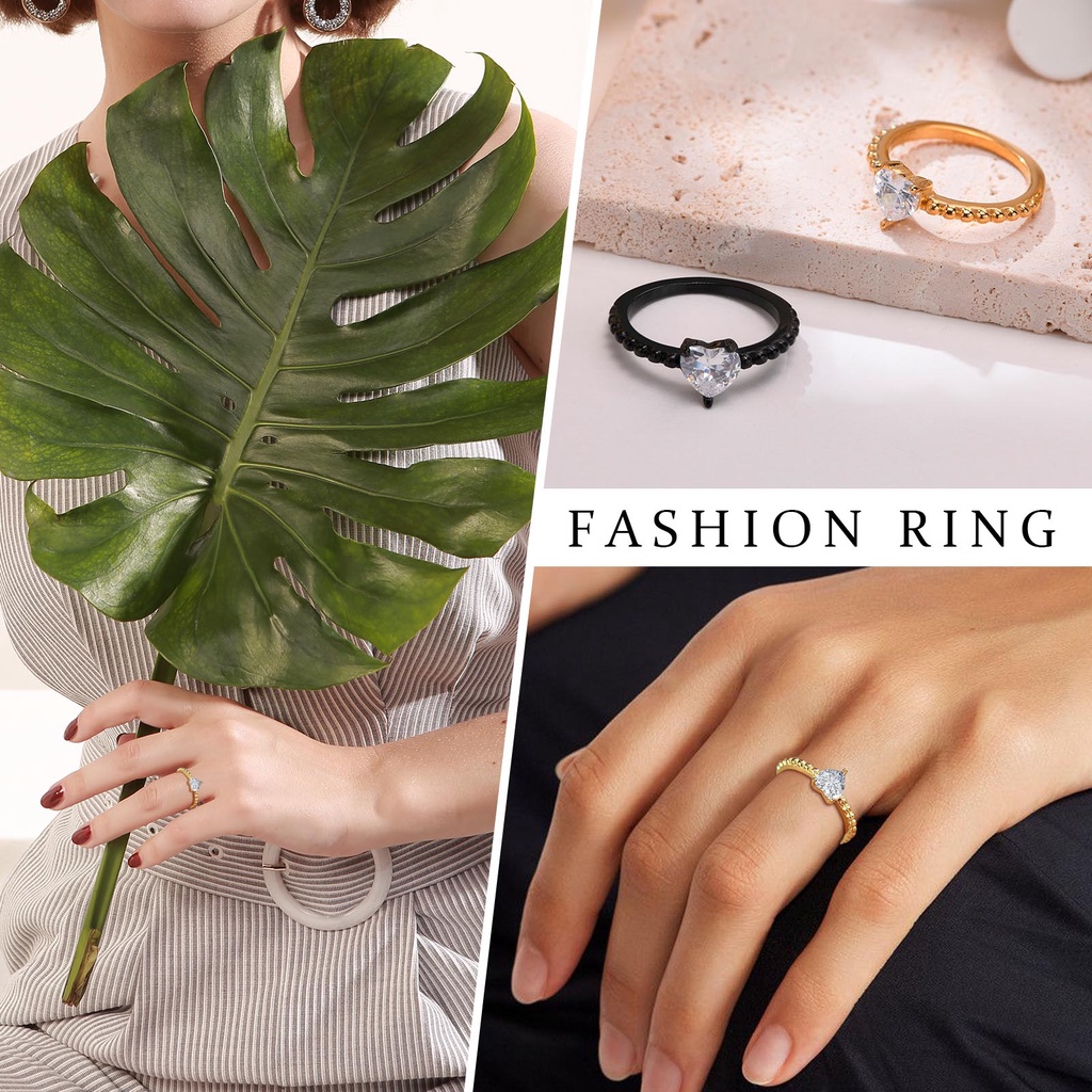 Vnox Nhẫn Cưới Đính Đá Kim Cương Hình Trái Tim Dành Cho Nữ