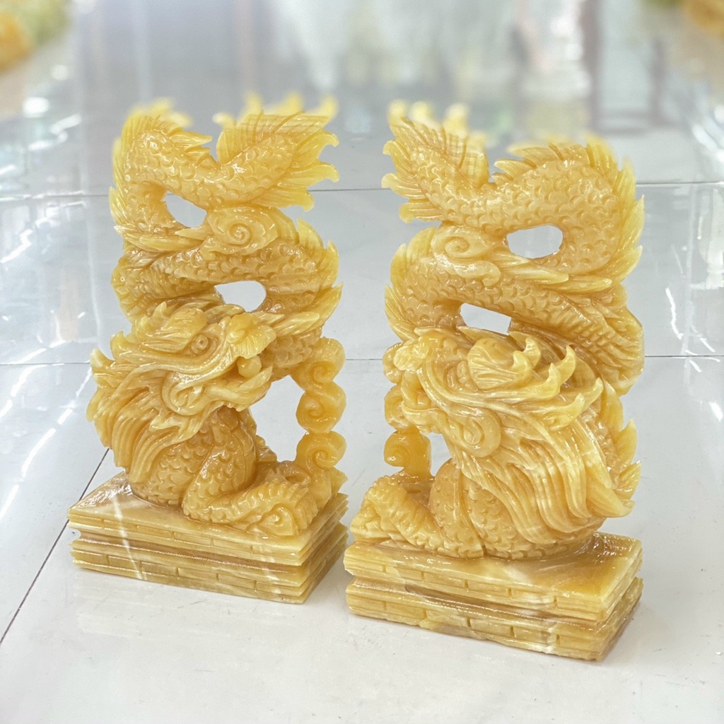 Cặp Rồng Đứng Phong Thủy Đá Ngọc Hoàng Long - cao 15cm
