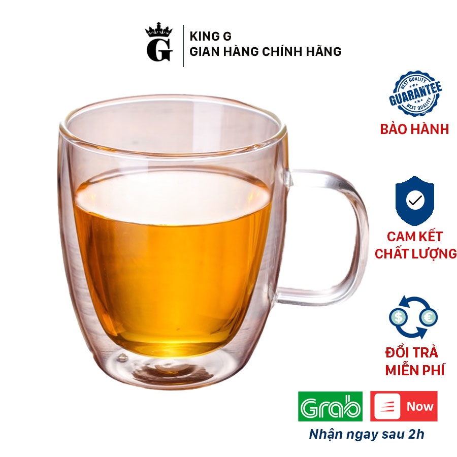 Cốc 2 Lớp KING G - Cốc Thủy Tinh,Ly Thủy Tinh Có Quai 2 Lớp Cách Nhiệt Cao Cấp Dung Tích 350ml, 475ml -C2L02