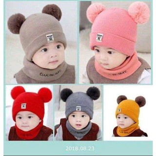 Bộ khăn mũ len cho bé kiểu dáng hàn quốc. set mũ len khăn len cho bé từ 3 tháng đến 4 tuổi.