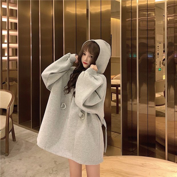 Áo váy nỉ kèm đai phom to dáng suông cực giấu dáng chất nỉ bông dày dặn giá siêu rẻ WK043D | BigBuy360 - bigbuy360.vn