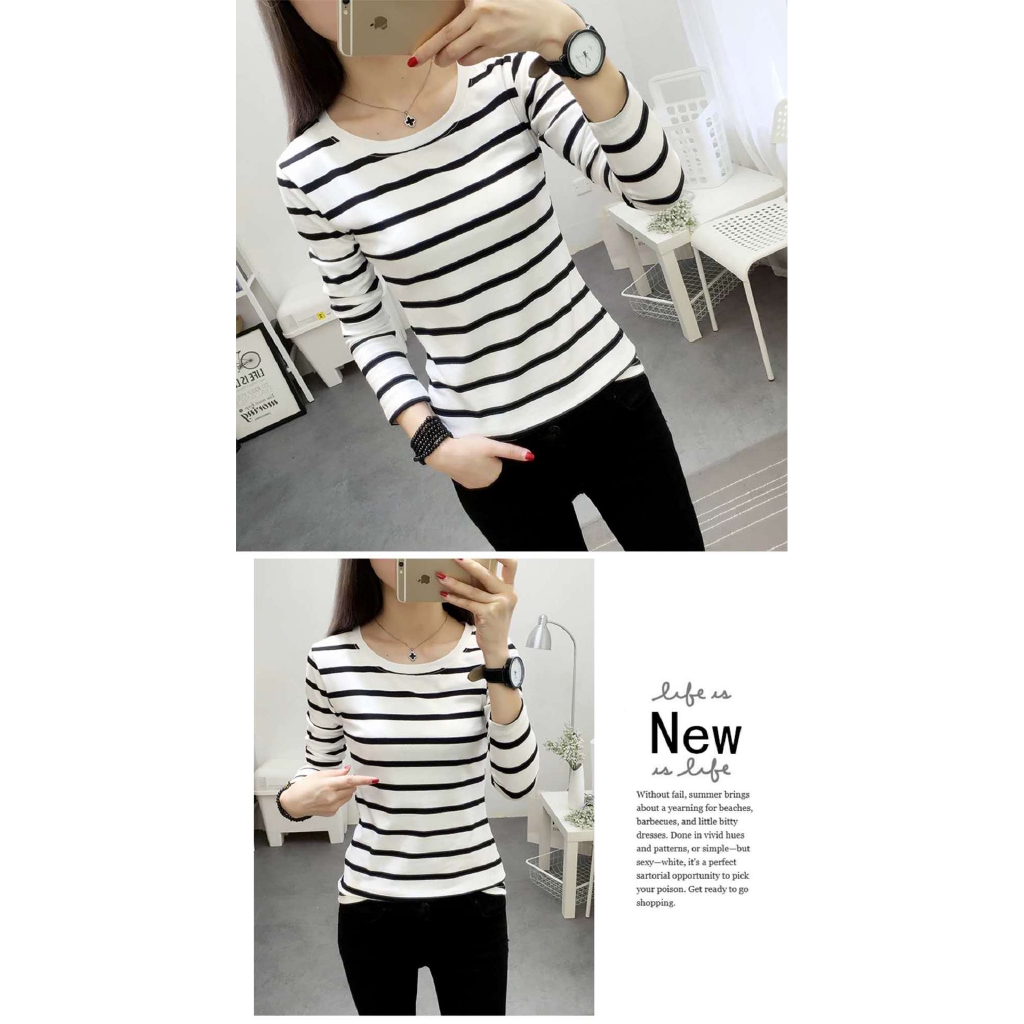 Áo Thun Dài Tay Họa Tiết Kẻ Sọc Trắng Đen Thời Trang Mùa Thu 2022Y 274Y