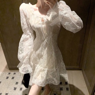 (Order) VÁY REN TAY BỒNG RETRO CHÉO LƯNG (ảnh thật)