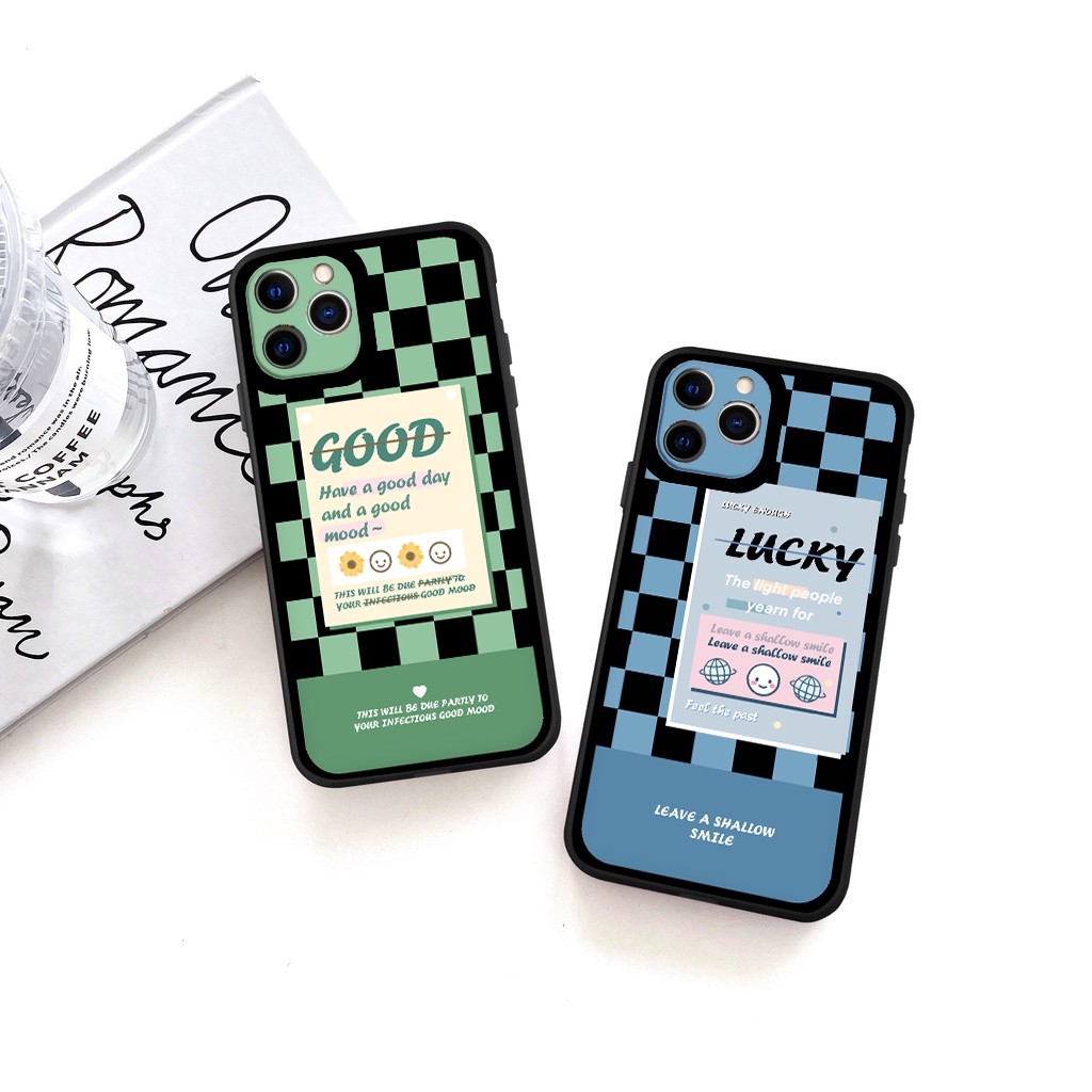Ốp điện thoại iphone Smiley good luck caro vuông cạnh BVC 6/7/8plus/X/Xs/Xsm/11/11P/11PM/12/12P/12PM/13/13p/13prm
