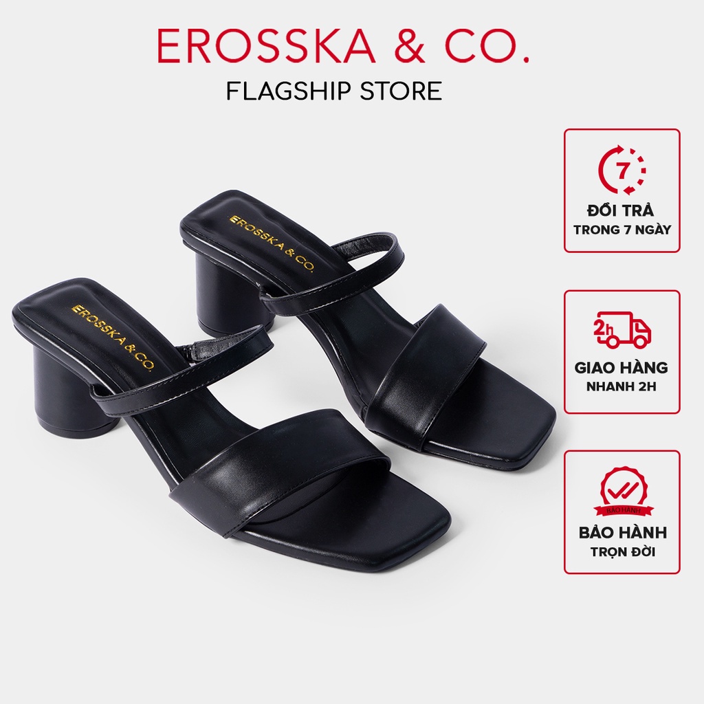 Giày sandal cao gót Erosska 2022 mũi vuông dây bảng phối gót tròn cao 5m màu đen _ EB026